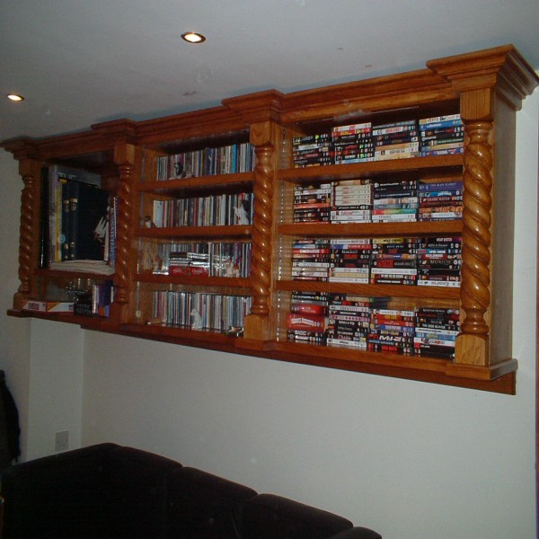 bespoke stained solid oak shelving with barley twist columns bespoke stained solid oak shelving with barley twist columns